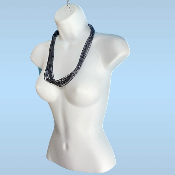 Multi-Strand Gunmetal Tiny Shiny Beaded Necklace - Picture 7 of 9
